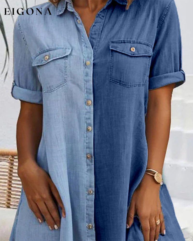 Lapel color block casual denim dress casual dresses summer