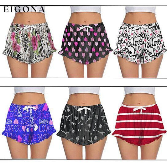 5-Pack: Women's Soft Comfy Printed Lounge Sleep Pajama Short Ruffle Hem __stock:1000 bottoms refund_fee:1200