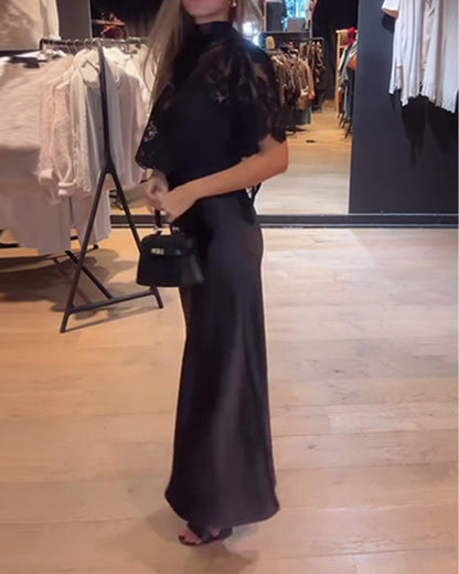 Lace And Mesh Blouse And Draped Slip Dress Sets