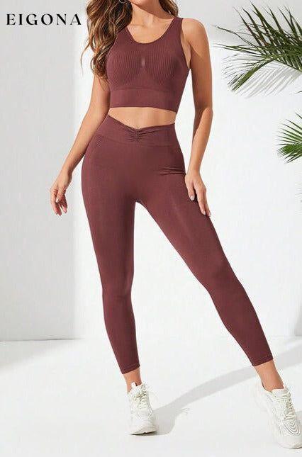 Ribbed Tank and Active Leggings Set Chestnut clothes Q&S Ship From Overseas