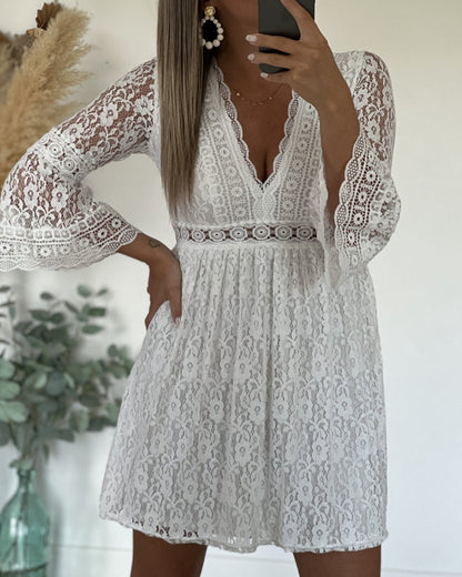 Sexy Ruffle Sleeve Lace Hollow Dress