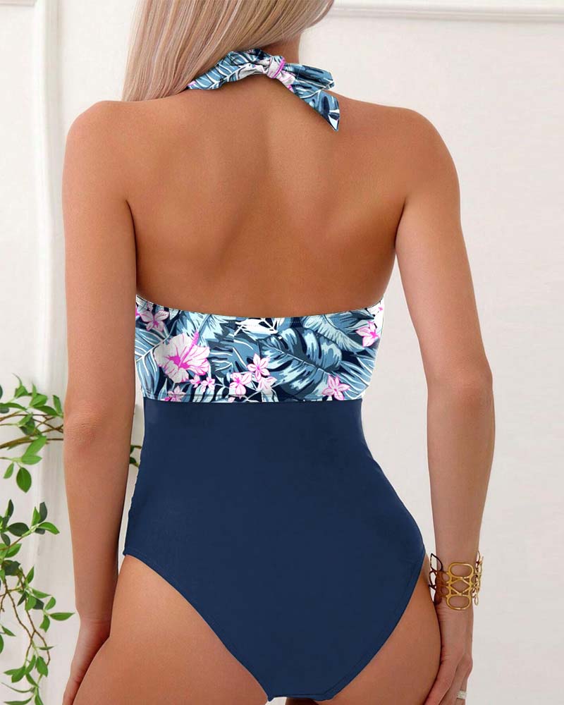 Colorblock Printed Chest Tie One-Piece Swimsuit mm-swimsuits one-piece spring summer