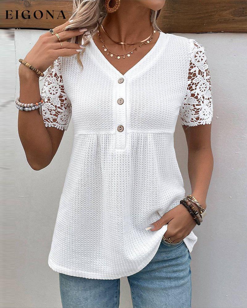 Elegant button-down top with lace sleeves blouses & shirts summer