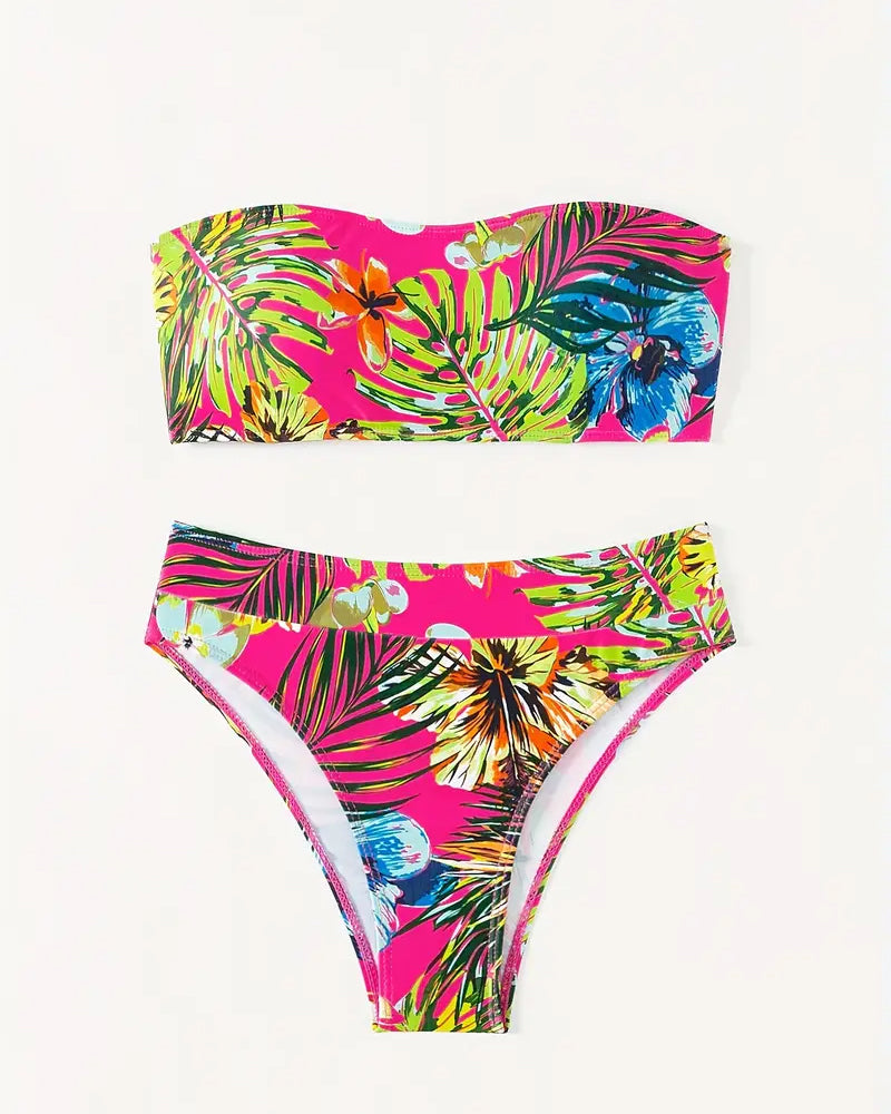Sexy zweiteiliger Bandeau-Bikini mit Print