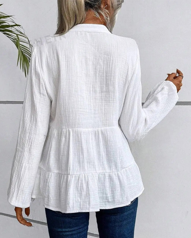 Lantern Sleeve Ruffle Hem Smock Blouse blouses & shirts spring summer