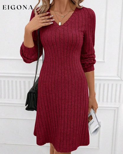 V-neck ribbed solid color dress 2023 f/w 23BF casual dresses Clothes Dresses spring