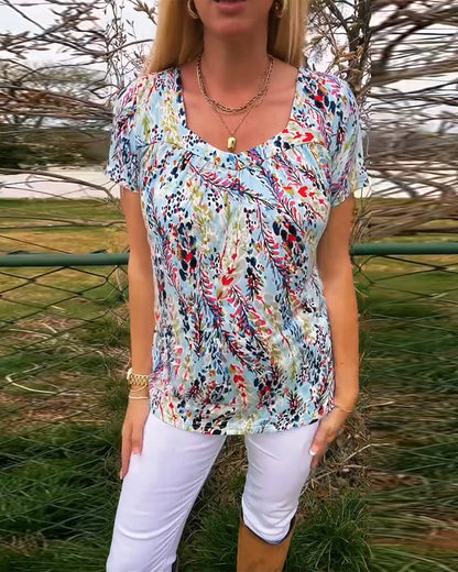 Kurzärmliges T-Shirt mit U-Ausschnitt und Aufdruck