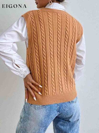 Cable-Knit V-Neck Sleeveless Sweater Vest clothes J@P Ship From Overseas