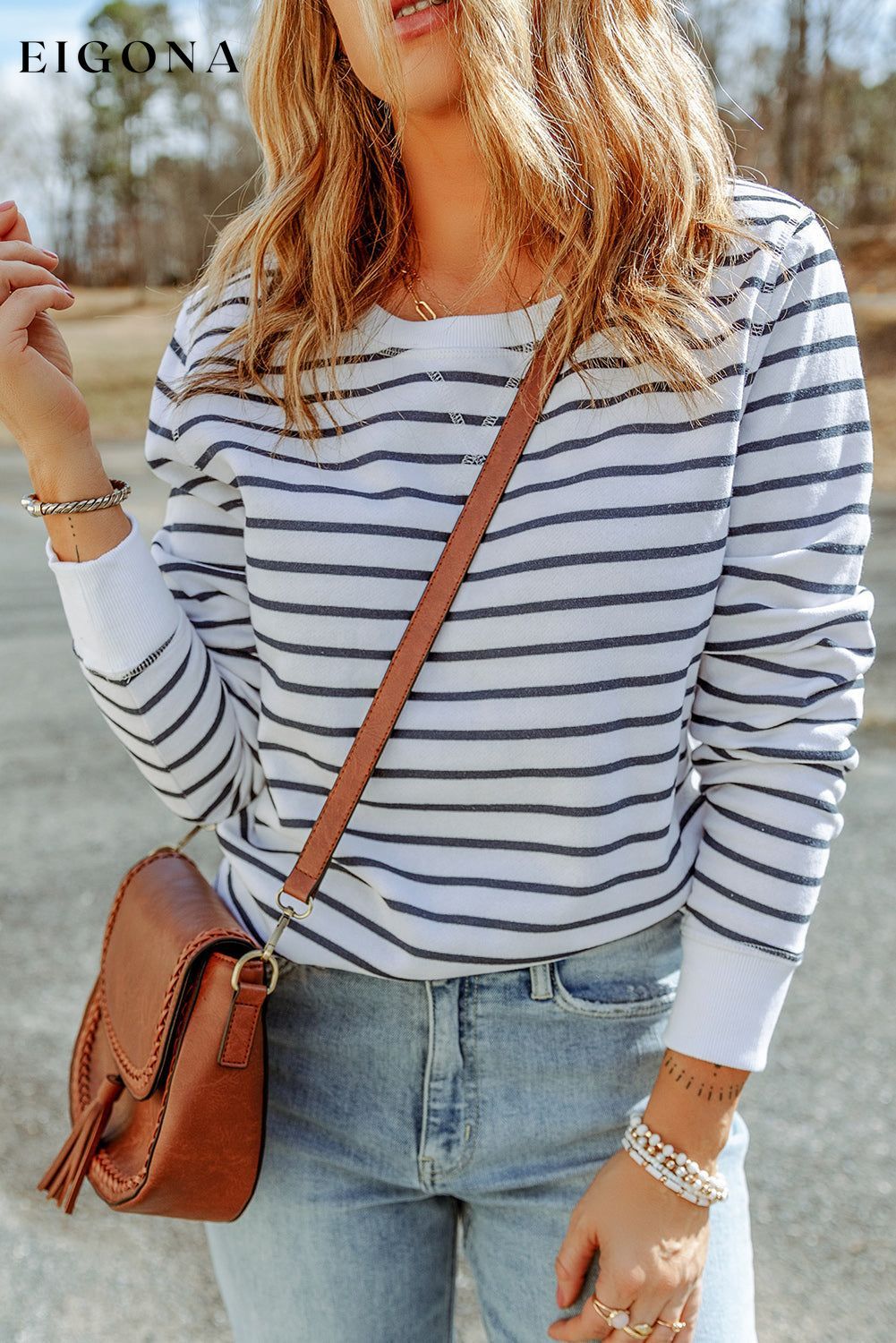 Striped Long Sleeve Round Neck Top clothes Ship From Overseas shirt SYNZ top trend