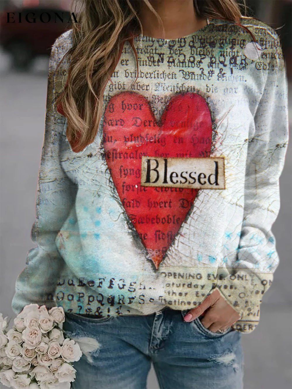 Women's Blessed Heart Print Sweatshirt