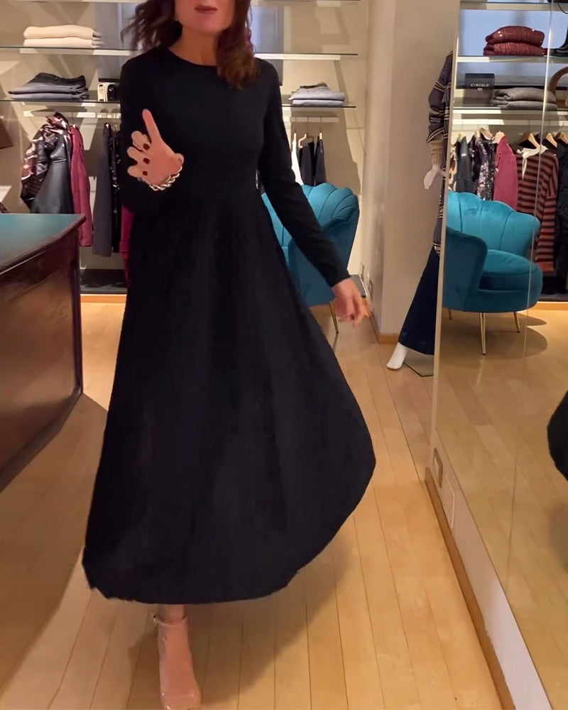 Solid Round Neck Fashionable Dress