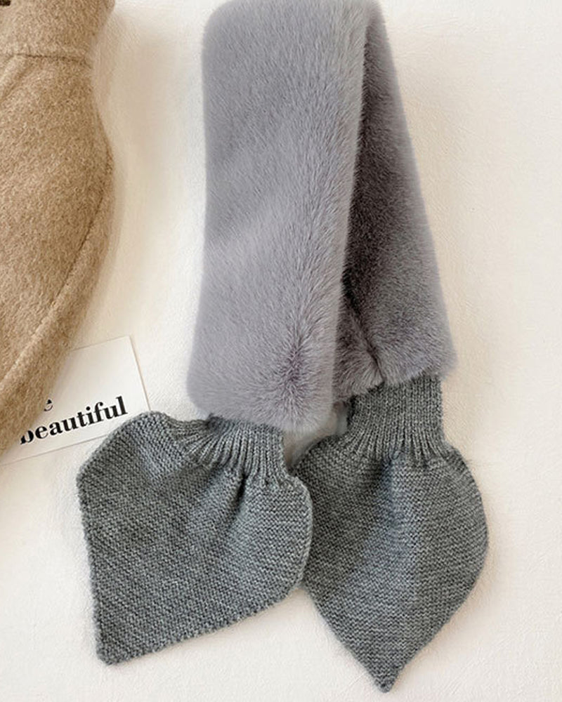 Fashionable Knitted Patchwork Fur Scarf