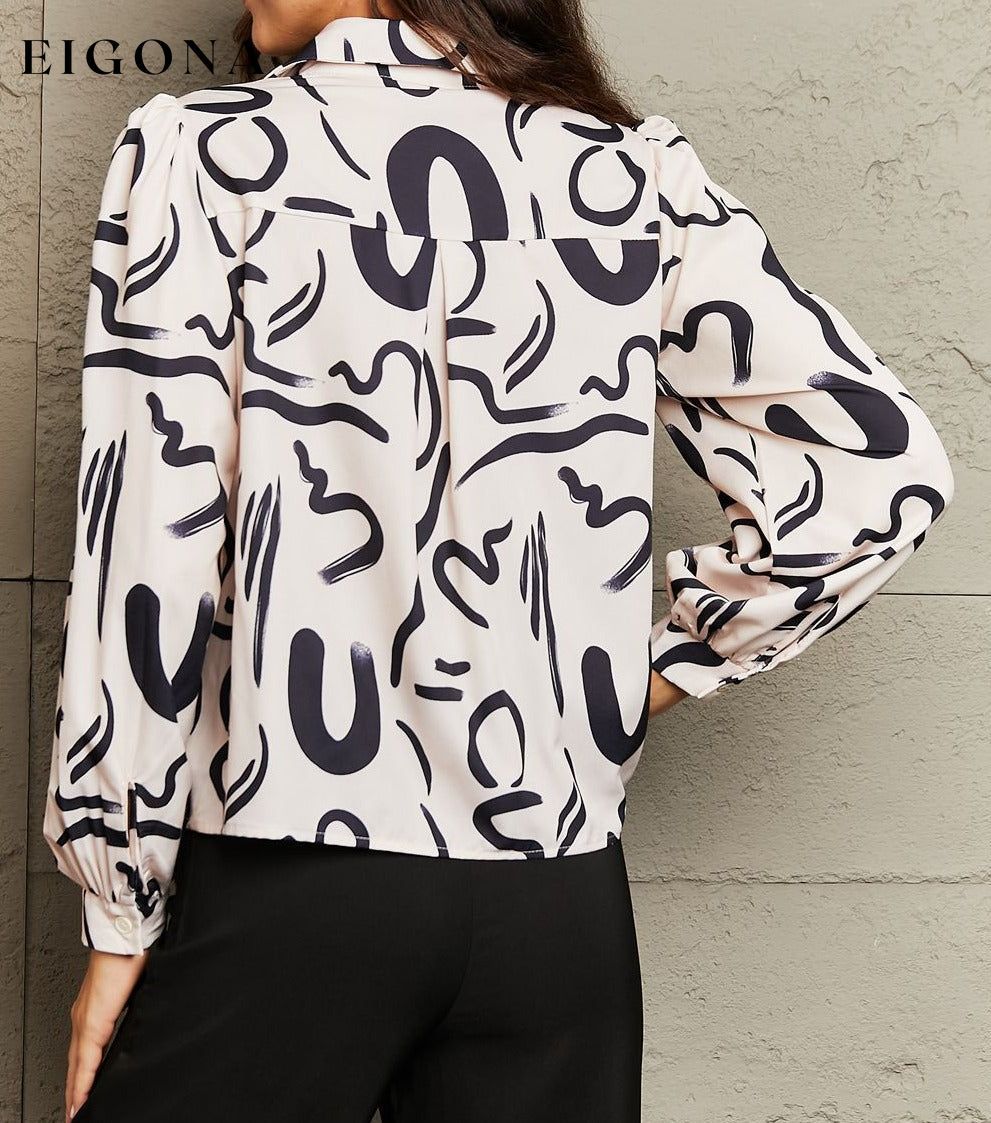 Printed Collared Neck Button-Down Shirt clothes Hanny long sleeve shirts long sleeve top Ship From Overseas Shipping Delay 09/29/2023 - 10/04/2023 shirt shirts top tops trend