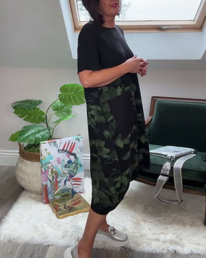 Casual round neck floral print patchwork dress