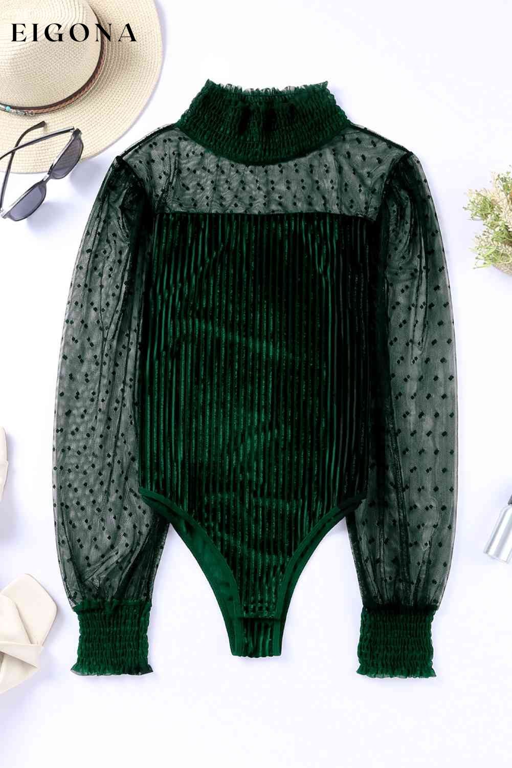 Mesh Long Sleeve Velvet Bodysuit clothes Ship From Overseas SYNZ