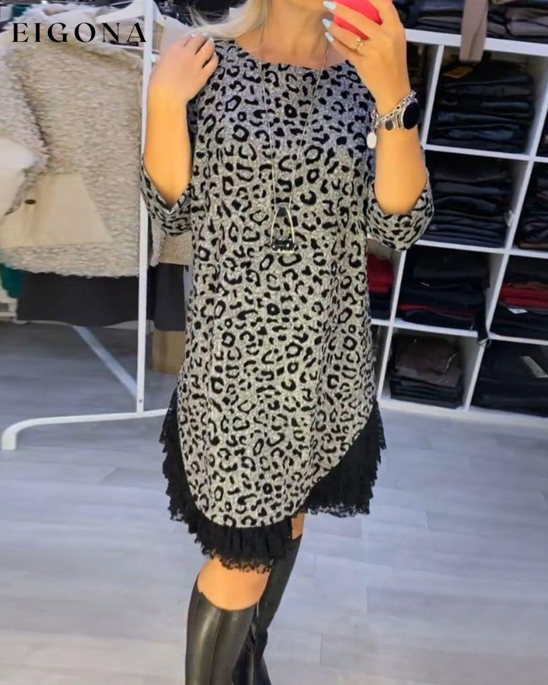 Leopard print slimming dress Gray 2023 f/w casual dresses Clothes Dresses spring