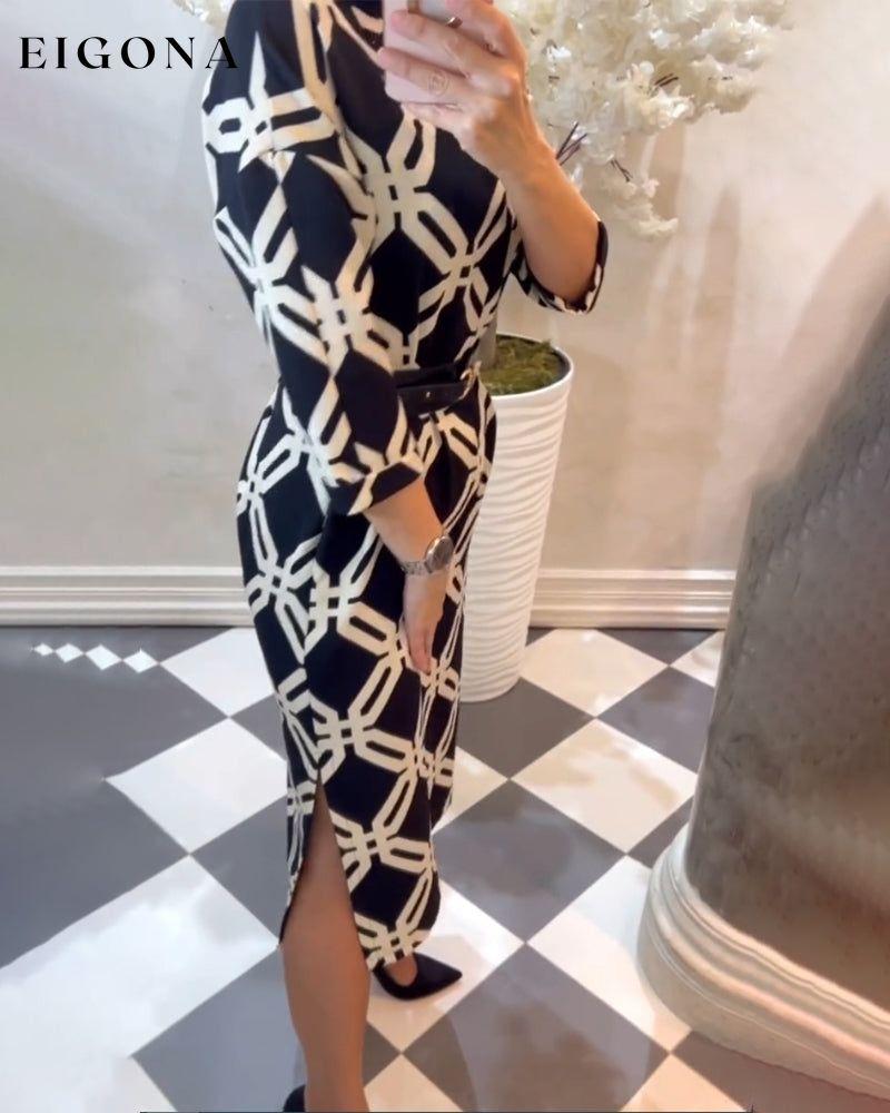 Geometric print side slit elegant dress 2023 f/w 23BF casual dresses Clothes Dresses spring