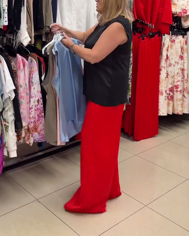 Ärmelloses Tanktop mit Rundhalsausschnitt und einfarbiger Farbe