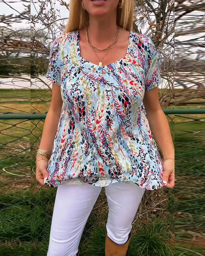 Kurzärmliges T-Shirt mit U-Ausschnitt und Aufdruck