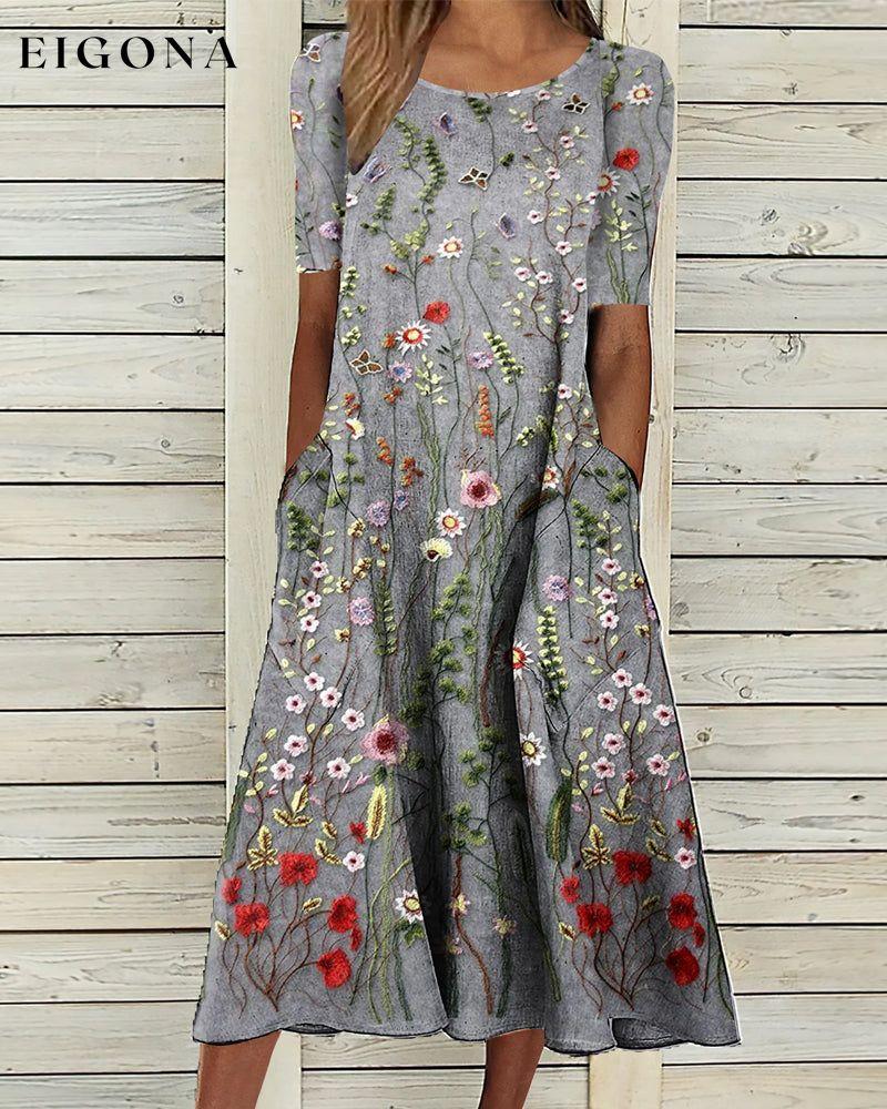 Floral print crew neck pocket dress casual dresses summer