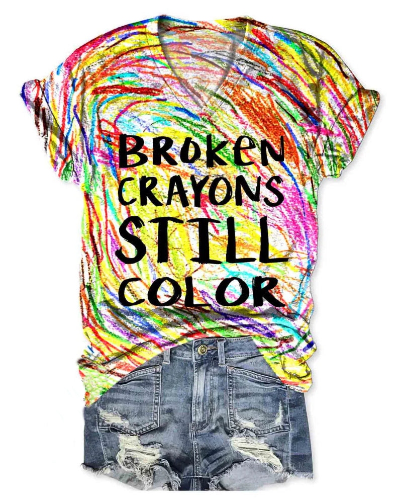 Broken Crayons Still Color Casual T-shirt 2024 f/w Mental Health spring summer t-shirts