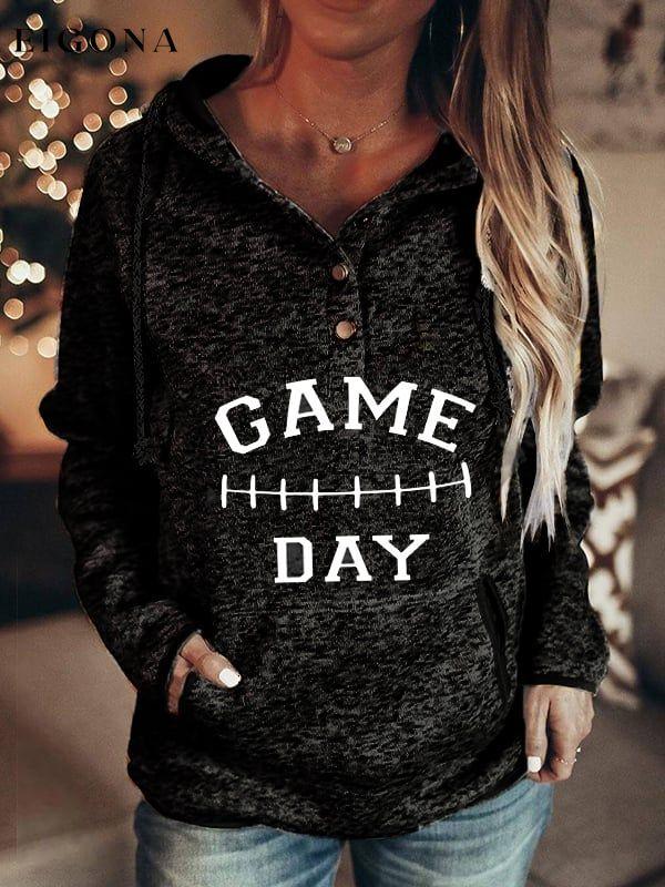 Women's Football Game Day Casual Pocket Hoodie ball print