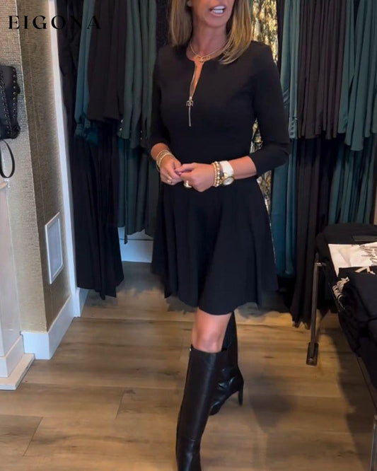 Solid color zipper elegant dress Black 2023 f/w 23BF casual dresses Clothes discount Dresses elegant dresses spring