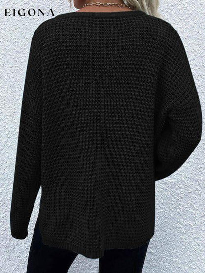 Notched Long Sleeve Sweater clothes long sleeve shirts Ship From Overseas shirts top tops X.W