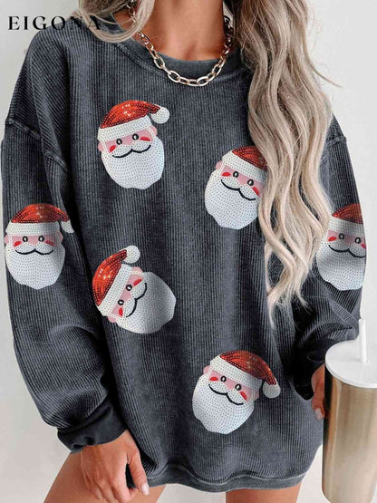 Sequin Santa Patch Ribbed Sweatshirt, Christmas Sweater Charcoal christmas sweater clothes Ship From Overseas Sweater sweaters SYNZ
