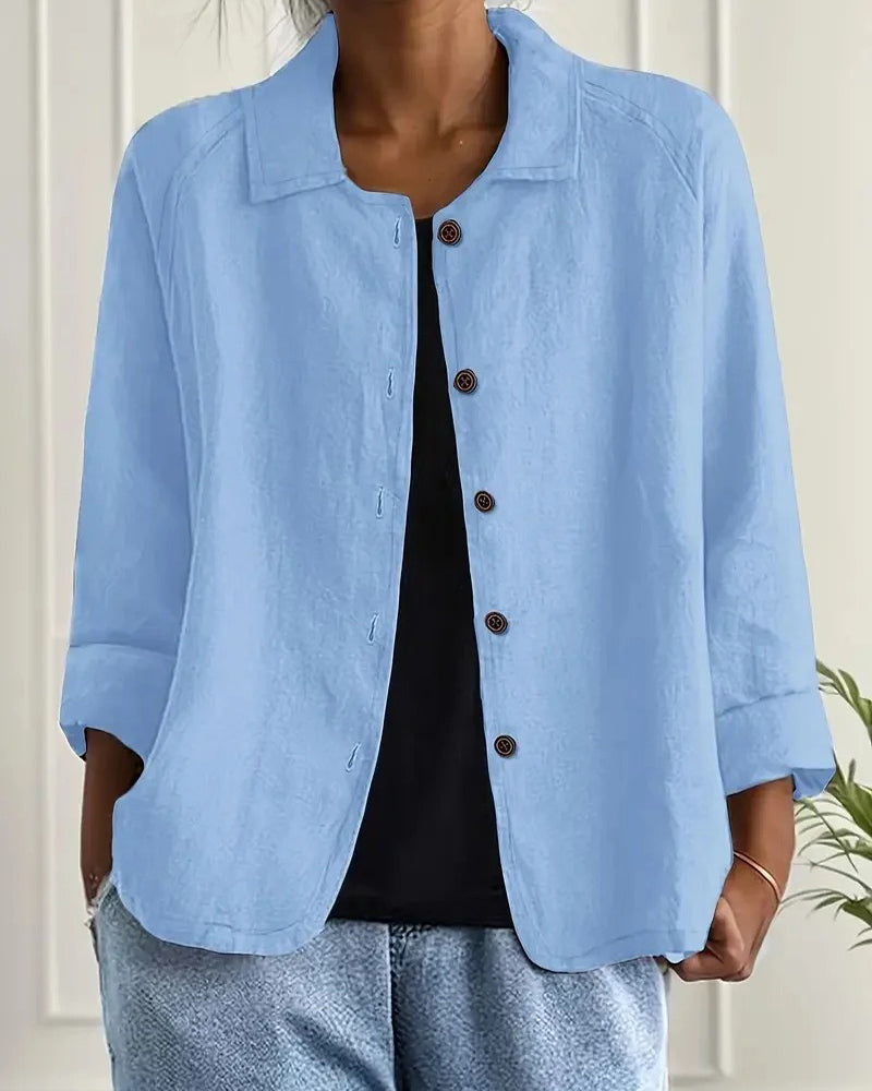 Solid Color Collared Single-Breasted Shirt