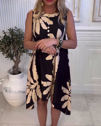 Ärmelloses Etuikleid mit Rundhalsausschnitt und Print