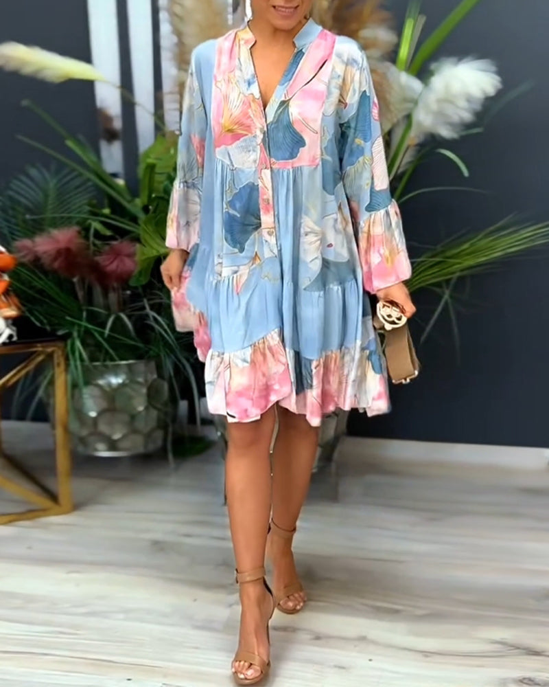 Long-sleeved printed patchwork casual dress 202466 casual dresses spring summer