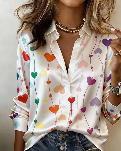 Heart Print Collared Shirt
