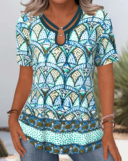 Casual Printed Hollow Blouse