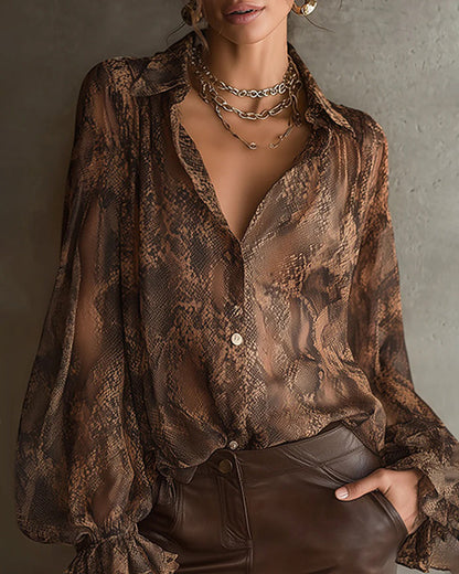 Fashionable Flounce Sleeve Printed Blouse