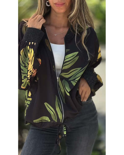 Long Sleeve Printed Zipper Coat