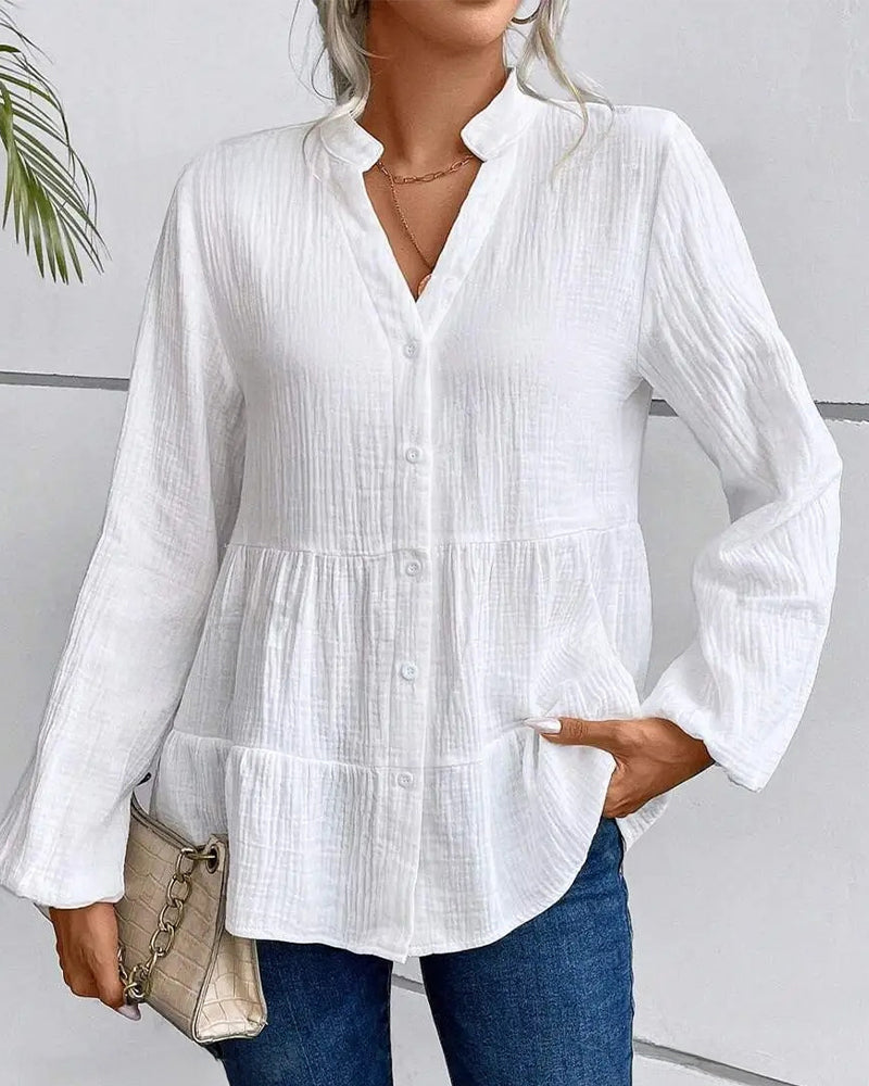 Lantern Sleeve Ruffle Hem Smock Blouse blouses & shirts spring summer