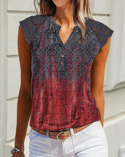 Camicetta casual stampata con scollo a V e maniche corte