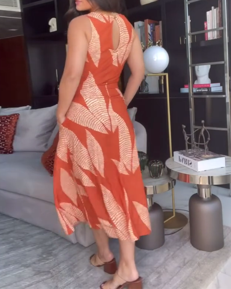 Lässiges, ärmelloses Kleid mit Rundhalsausschnitt und Print