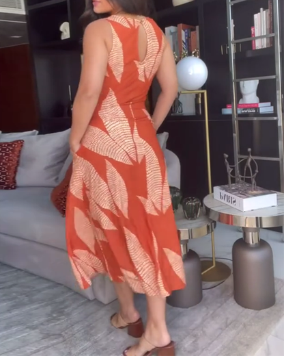 Lässiges, ärmelloses Kleid mit Rundhalsausschnitt und Print