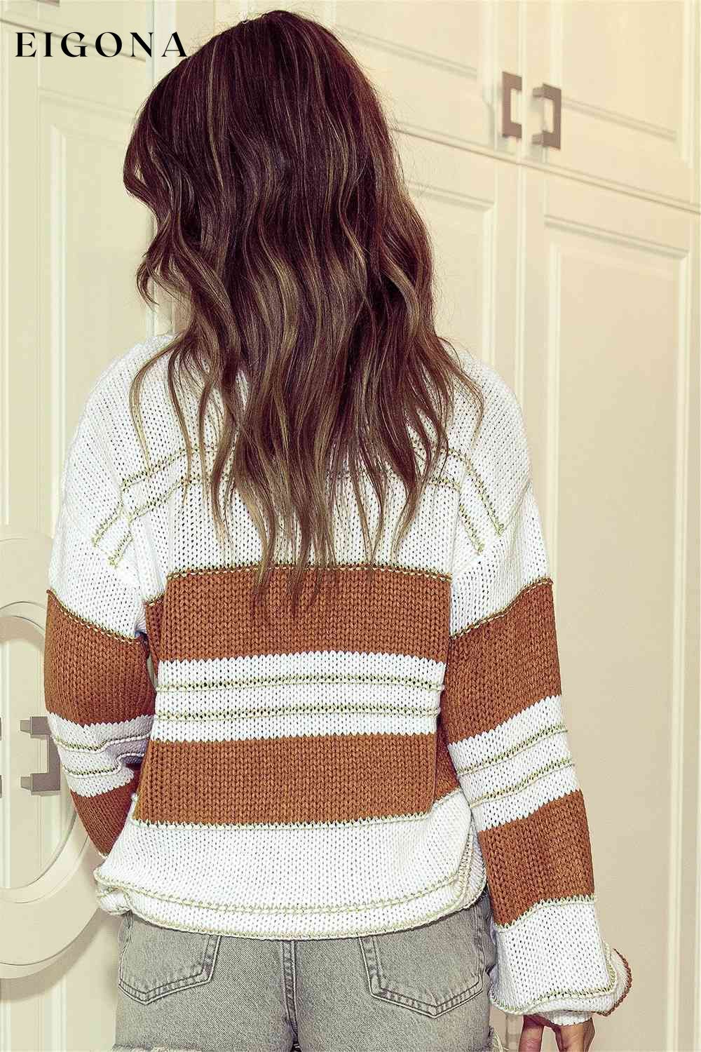 Striped Drop Shoulder Lantern Sleeve Sweater clothes Ship From Overseas Sweater sweaters Sweatshirt SYNZ