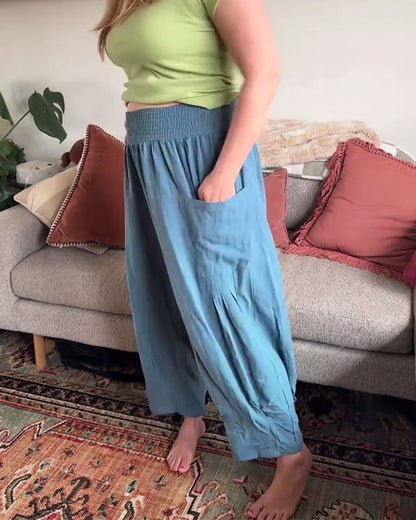 Elastic-Waist Wide-Leg Balloon Pants