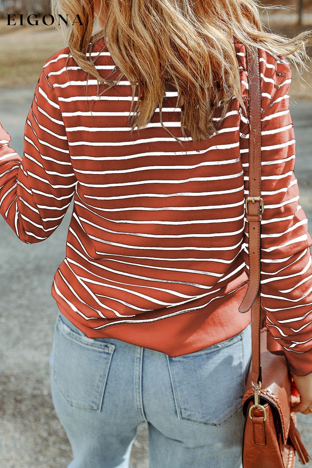 Striped Long Sleeve Round Neck Top clothes Ship From Overseas shirt SYNZ top trend