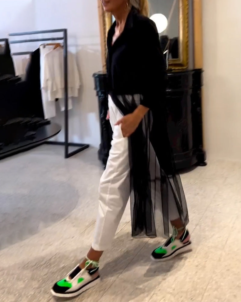 Camicia lunga alla moda in rete fluida