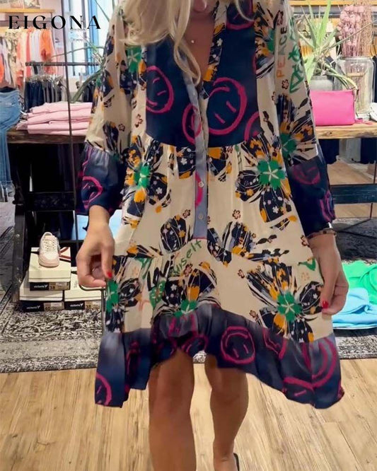 Floral smiley patchwork printed casual dress casual dresses Spring Summer