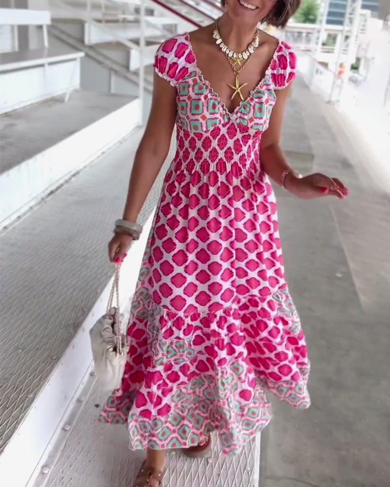 Sexy Deep V Printed Long Dress