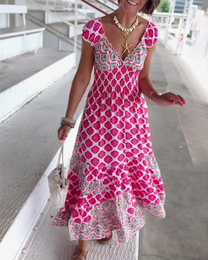 Sexy Deep V Printed Long Dress