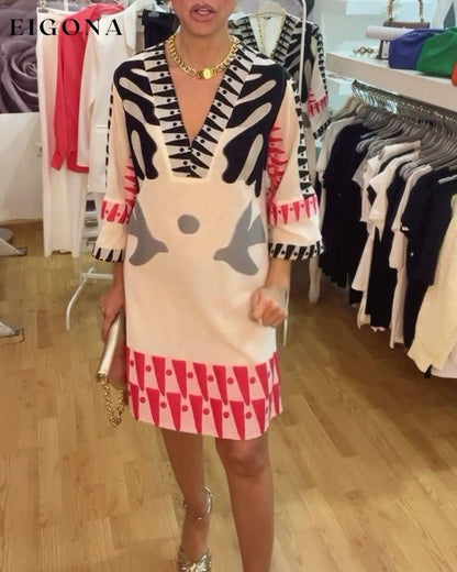 Bell sleeve V-neck dress casual dresses summer