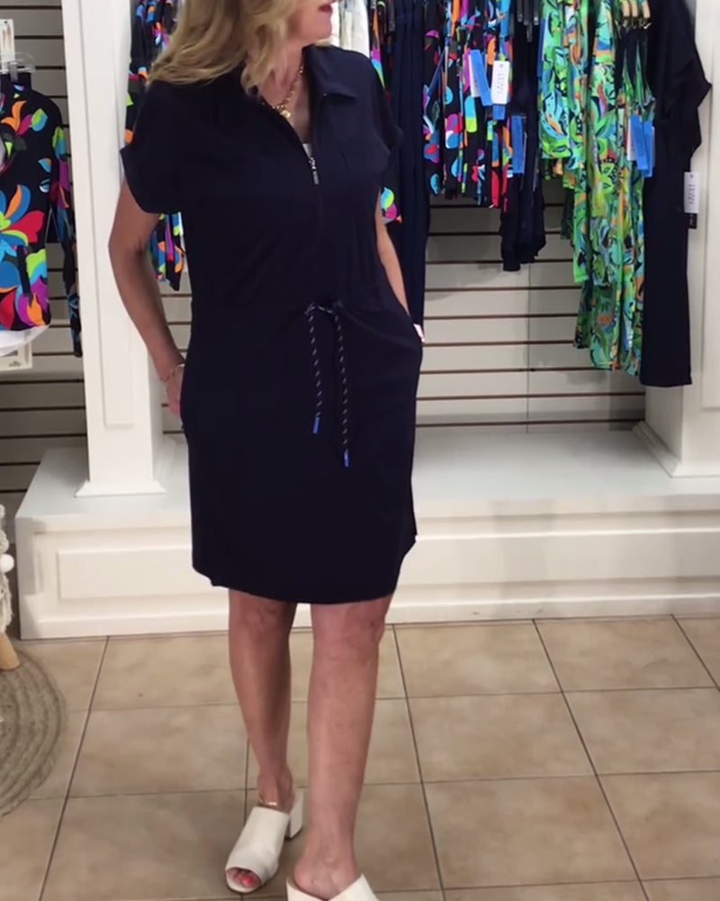 Half-Zip Drawstring Sports Polo Dress