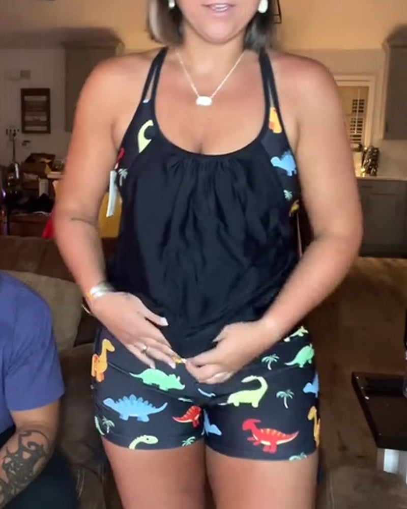 Zweiteiliger Badeanzug mit Dinosaurier-Print